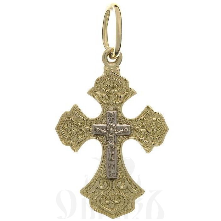 золотой криновидный крест с молитвой "спаси и сохрани", 585 проба желтого и белого цвета (арт. п10158-з5жб)