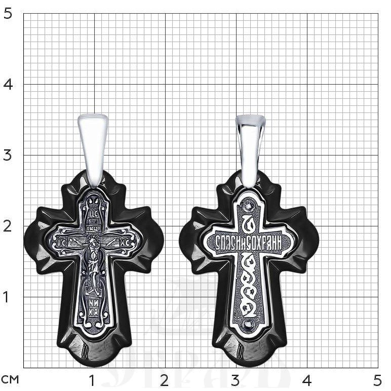 серебряный крест с молитвой «спаси и сохрани» (sokolov 95120097), 925 проба с керамикой