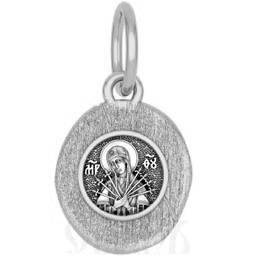 нательная икона божия матерь семистрельная, серебро 925 проба с платинированием (арт. 18.071р)